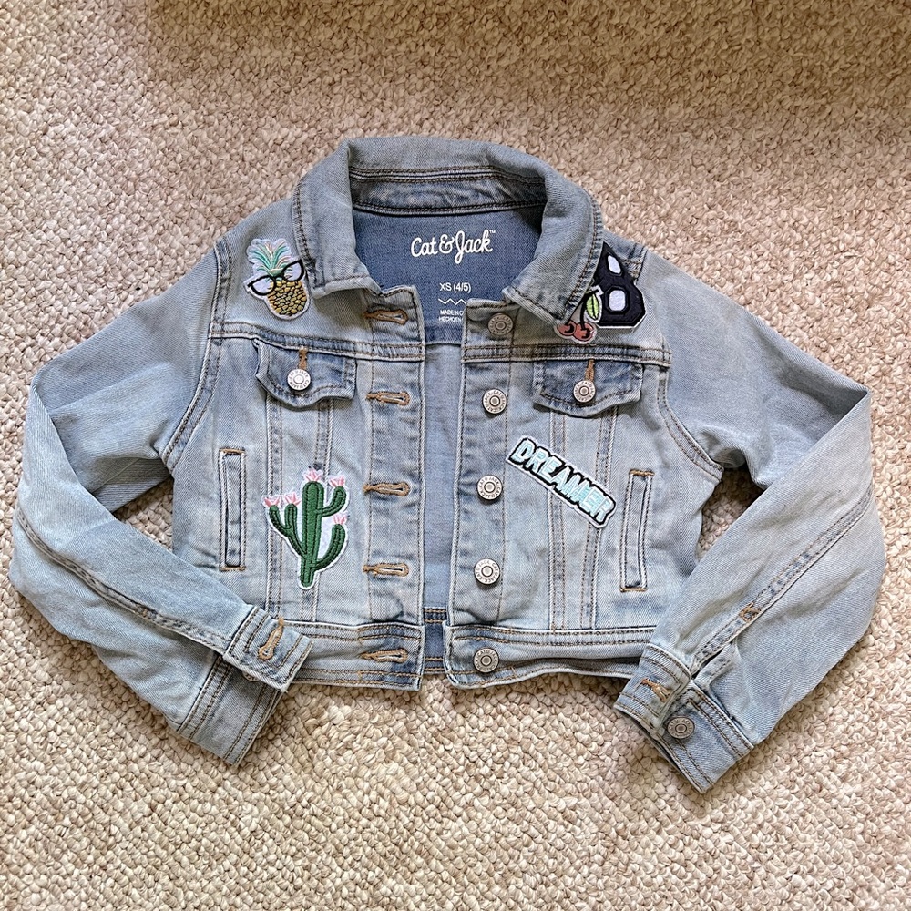 Vintage Patched Cropped Denim Jacket